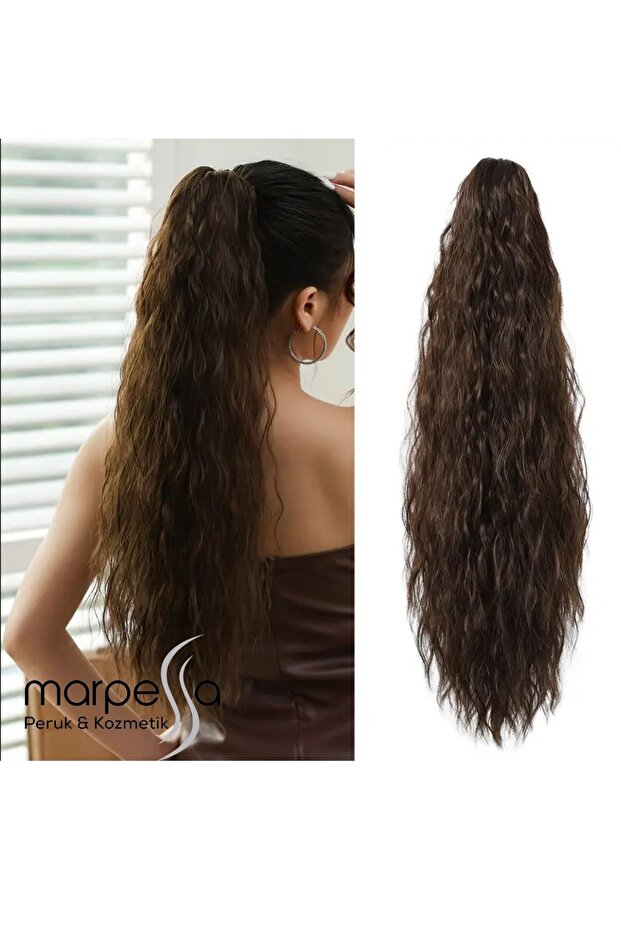 Buckle Fluffy Wavy Ponytail Brown Caramel