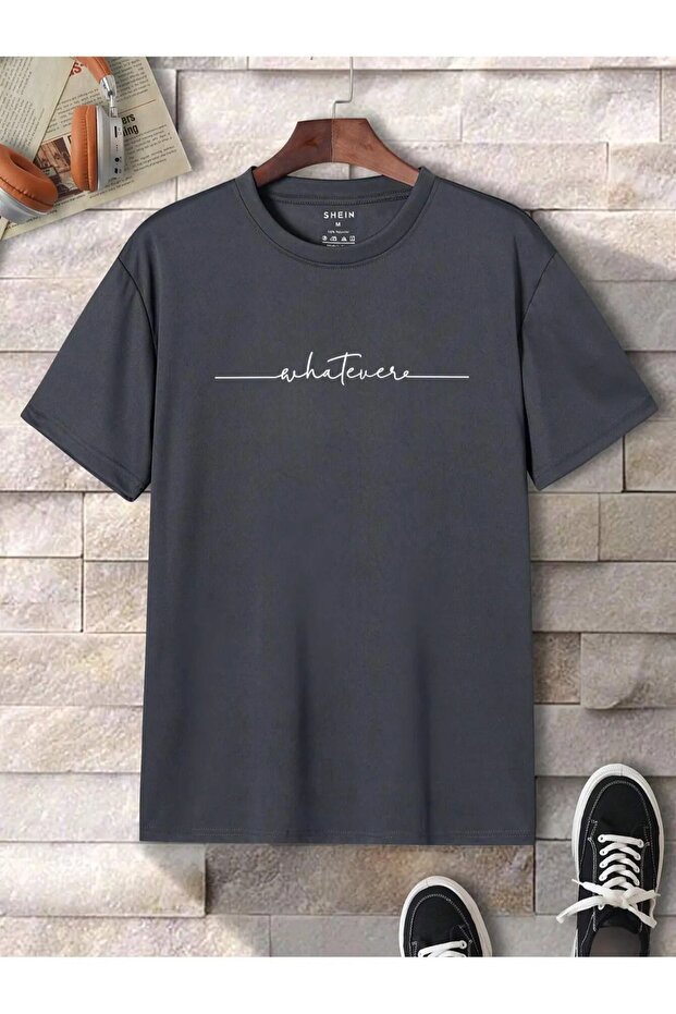Whatever Smoked Printed Line T-Shirt - Oversize Crew Neck