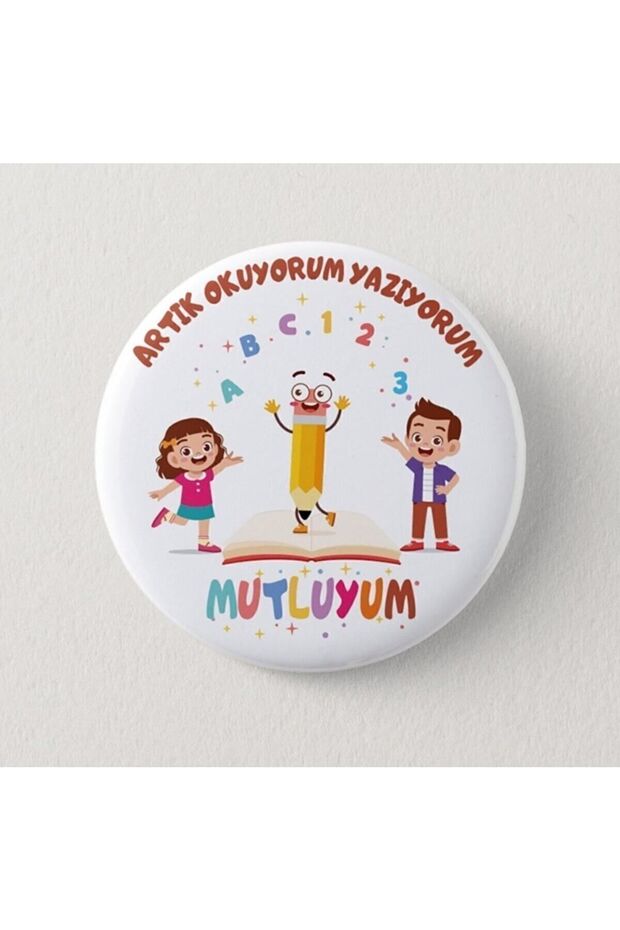 Artık Okuyorum Yazıyorum (mutluyum) Çocuk İğneli Rozet (40 Adet) - 2