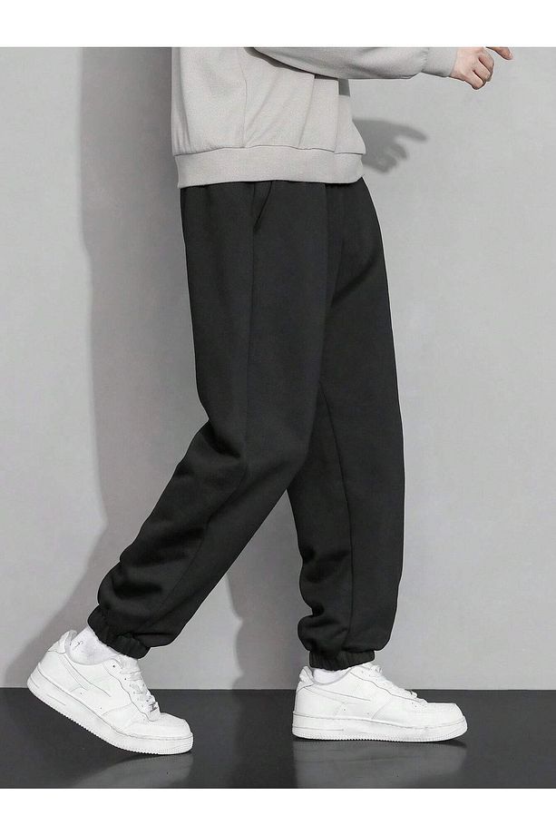 Clever Vintage Eşofman Altı Jogger - Siyah Baskılı Lastik Paça Yüksek Bel Kışlık - 3