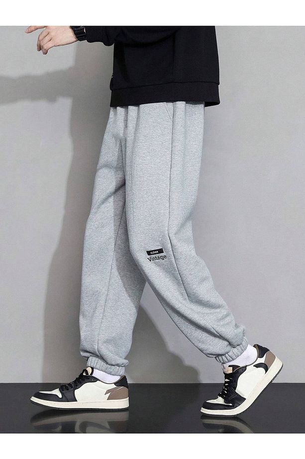 Clever Vintage Eşofman Altı Jogger - Gri Baskılı Lastik Paça Yüksek Bel Kışlık - 2