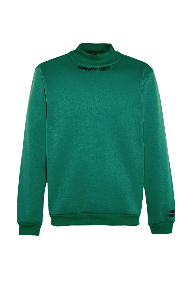 Yeşil Regular/Normal Kesim Balıkçı Yaka İçi Polar/Sıcak Tutan Nakışlı SweatshirtTMNAW22SW0718 - 6