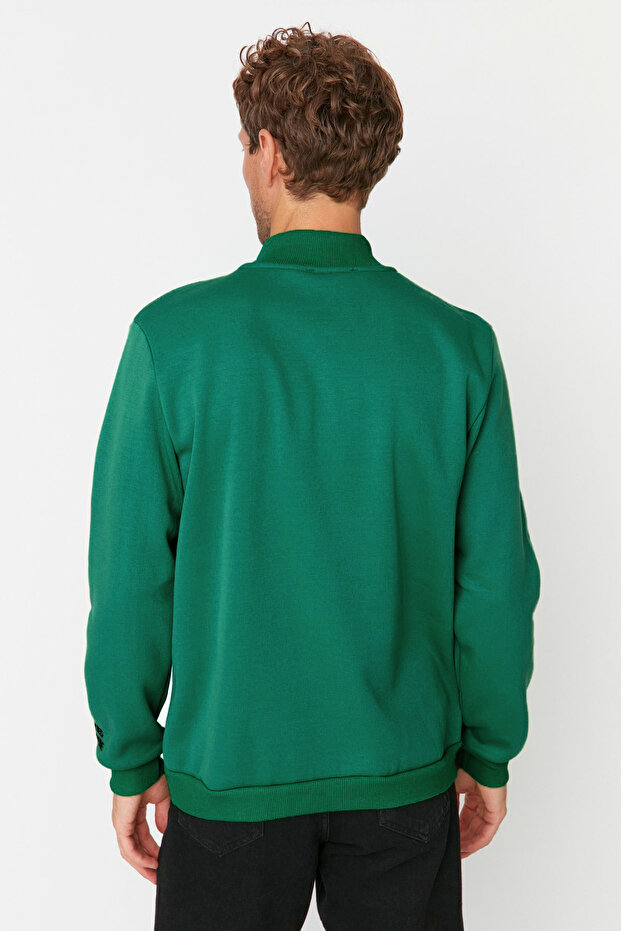 Yeşil Regular/Normal Kesim Balıkçı Yaka İçi Polar/Sıcak Tutan Nakışlı SweatshirtTMNAW22SW0718 - 5