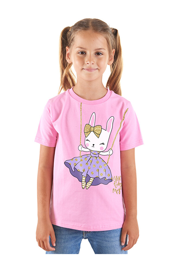 Girl's Short Sleeve T-shirt - Bunny Pattern