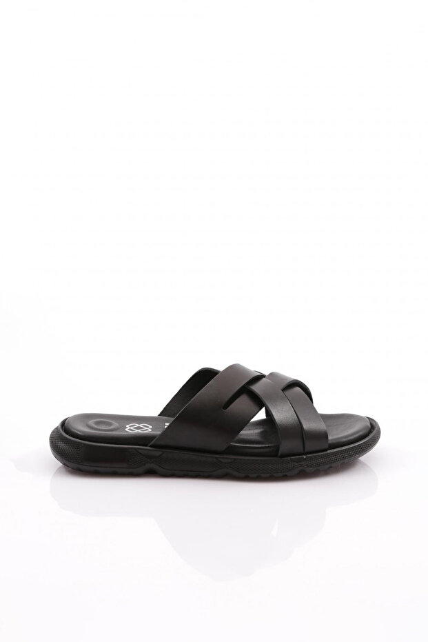 869 Men's - Genuine Leather, Double Banded Flat Sole Slippers