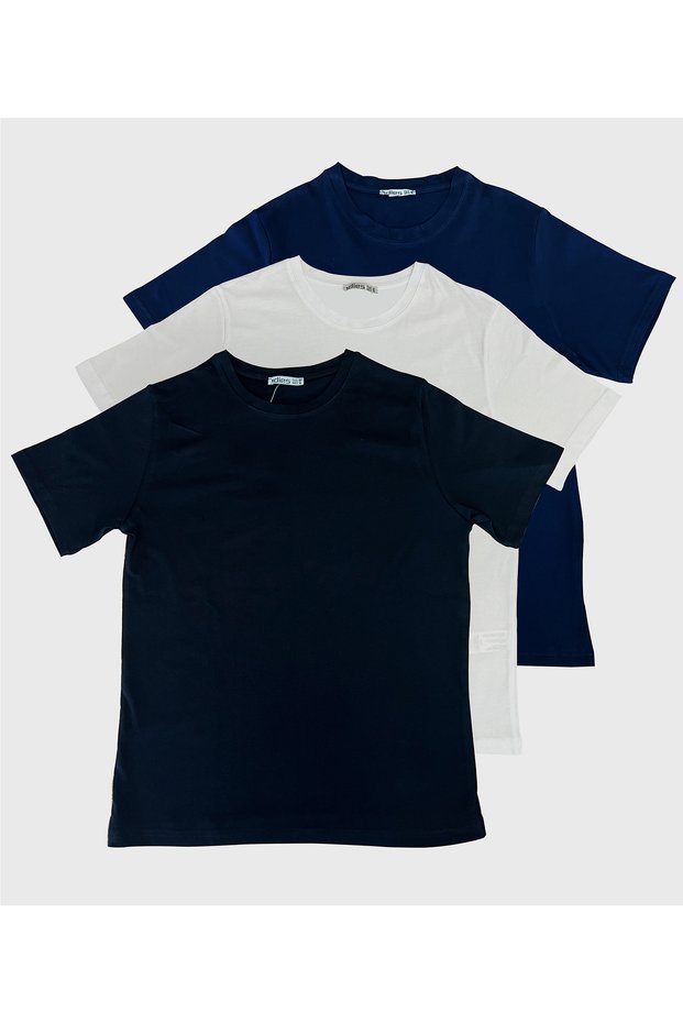 Men's 3-Pack Comfort Fit 100% Cotton Combed Cotton Compact T-Shirt 31751 Black-White-Navy Blue