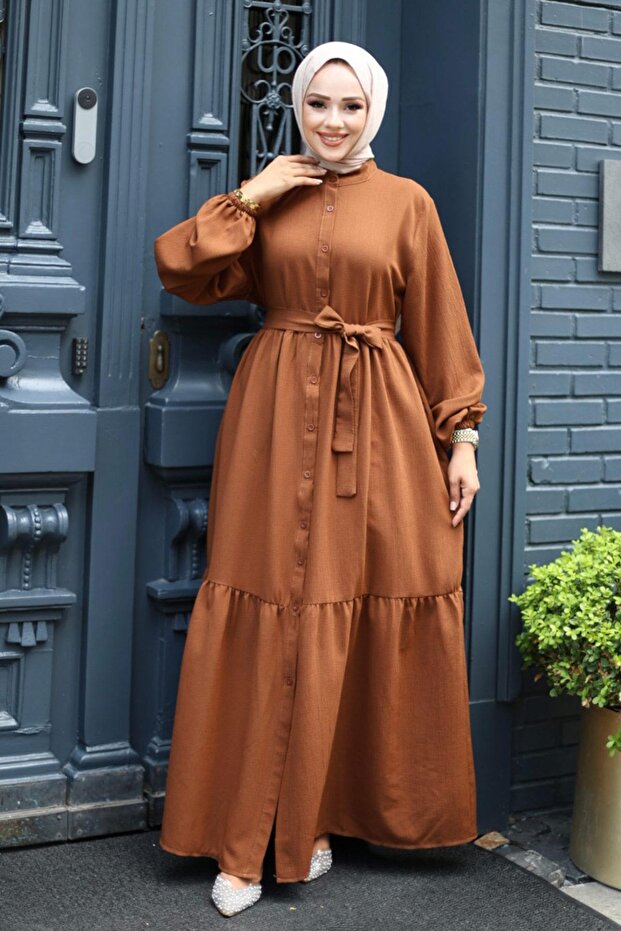 Buttoned Layered Detailed Ferace Brown 4422