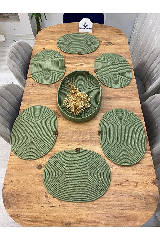 Wicker Jute Presentation Plate Mat, American Style Oval Serving Tray and Basket, Set of 7