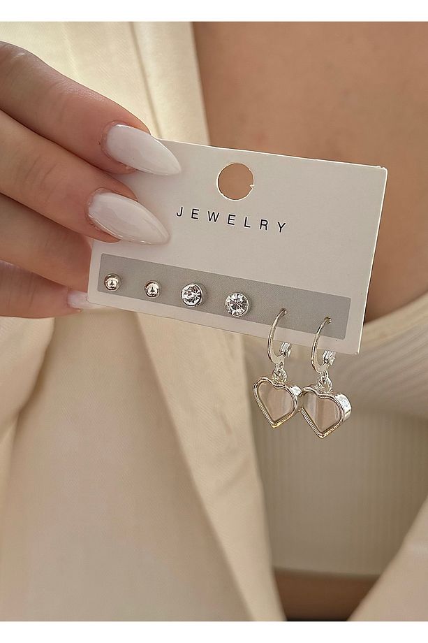 Sedef kalpli silver 3,lü küpe seti - 2