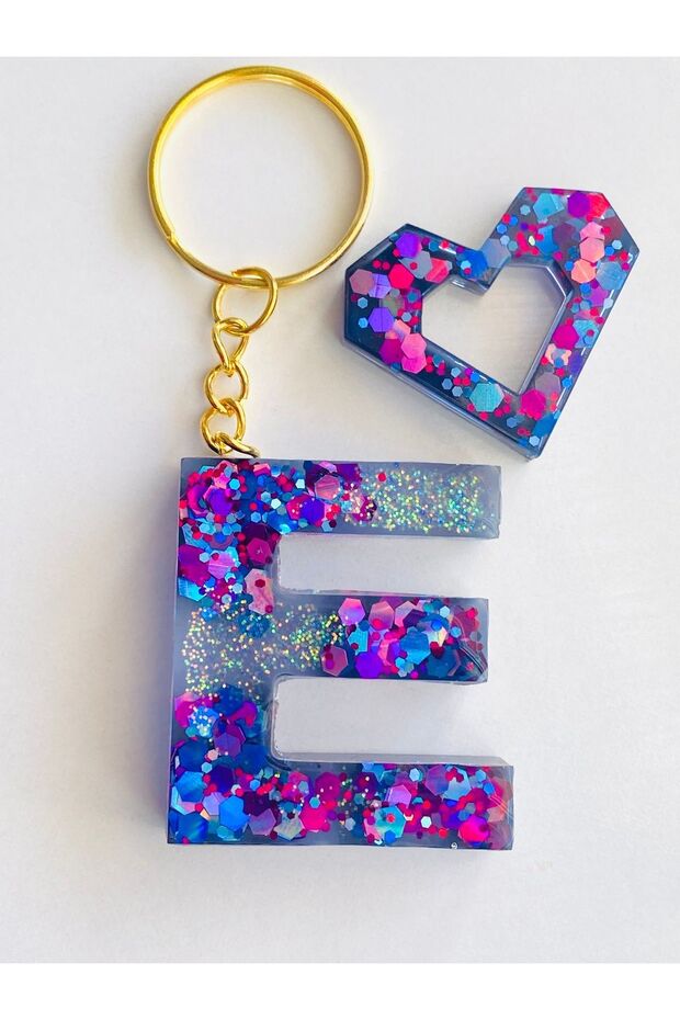 Glitter Letter E - Gift Keychain Mixed Set - 3
