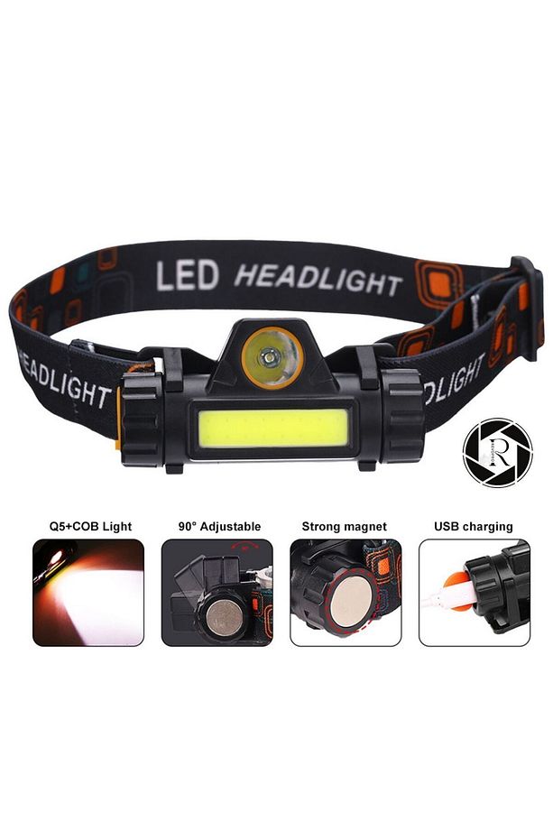 Kafa Feneri Şarjlı Mıknatıslı Lityum Lion Pilli 1200 Lümen Cob Led Kafa Lambası Çalışma Lambası - 2