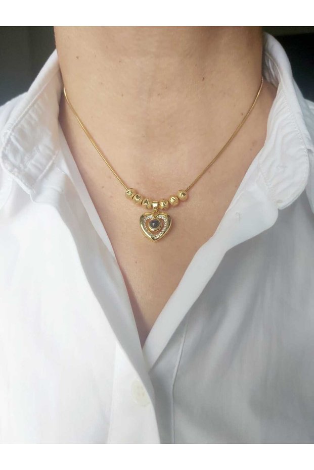 I Love You in 100 Languages with Heart Dorica Trend Steel Necklace