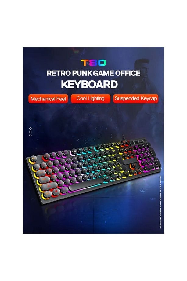 Kablolu Usb Daktilo Klavye Mouse Set Led Işıklı Rainbow Aydınlatmalı Klavye Mause BKB-8 - 5