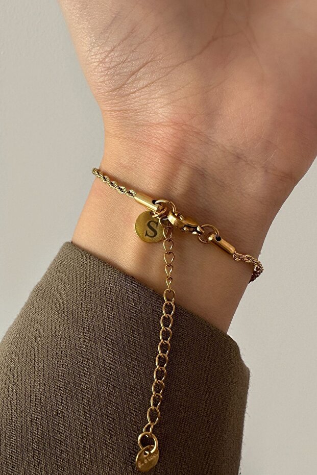 Letter Bracelet with Steel Twist Chain