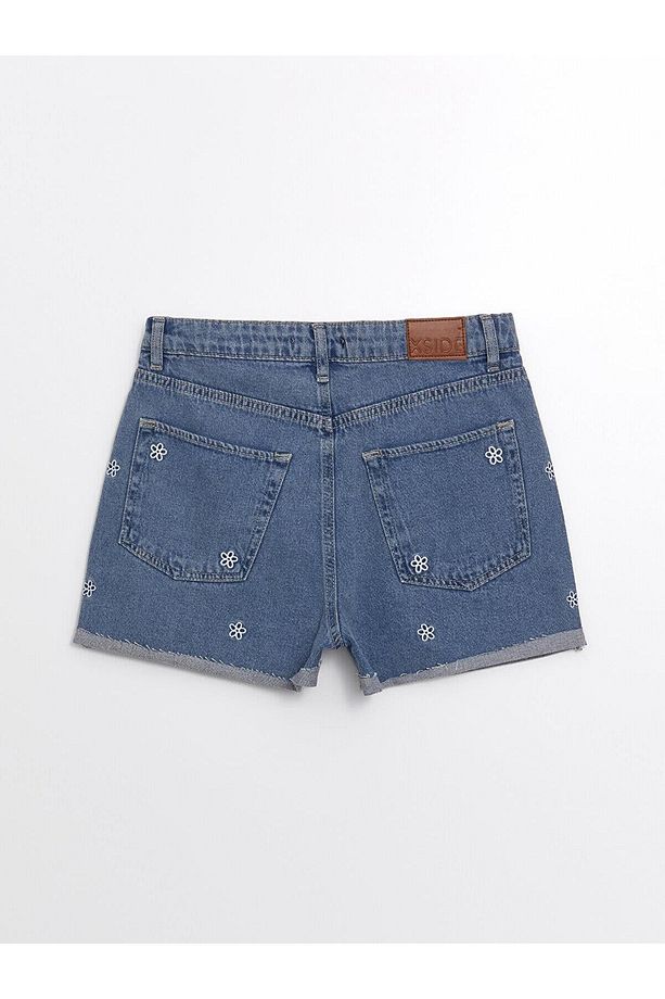 XSIDE Yüksek Bel Standart Fit Nakışlı Kadın Jean Şort - 6