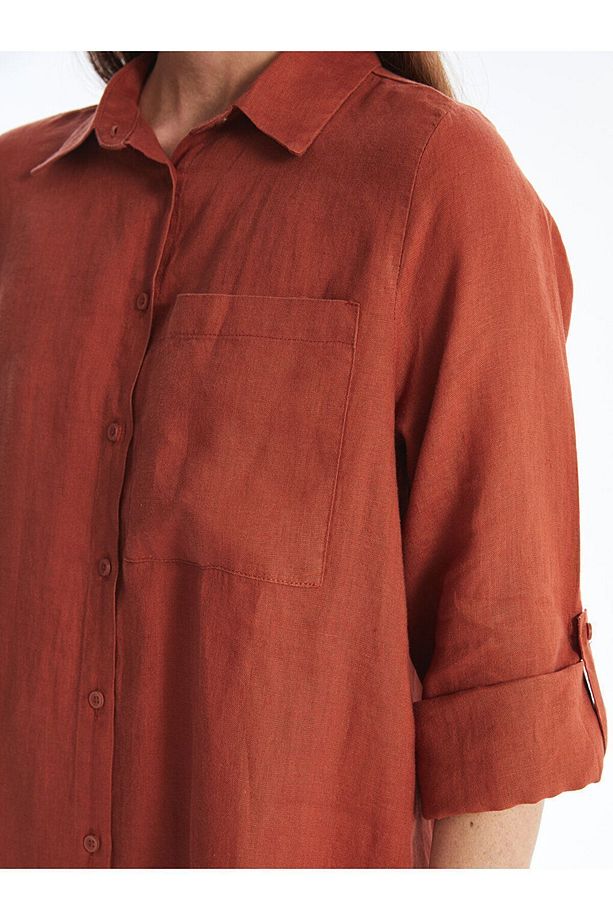 LCW Düz Oversize Keten Kadın Gömlek Tunik - 3