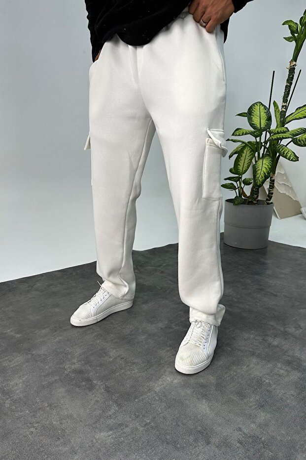 Baggy White Color Loose Cut 3 Thread Cargo Pants