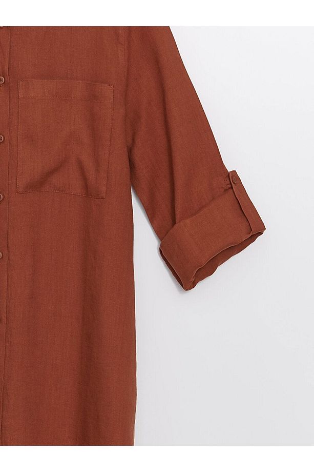 LCW Düz Oversize Keten Kadın Gömlek Tunik - 6