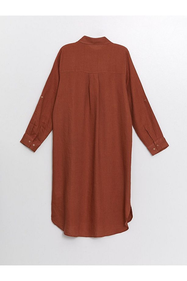 LCW Düz Oversize Keten Kadın Gömlek Tunik - 7