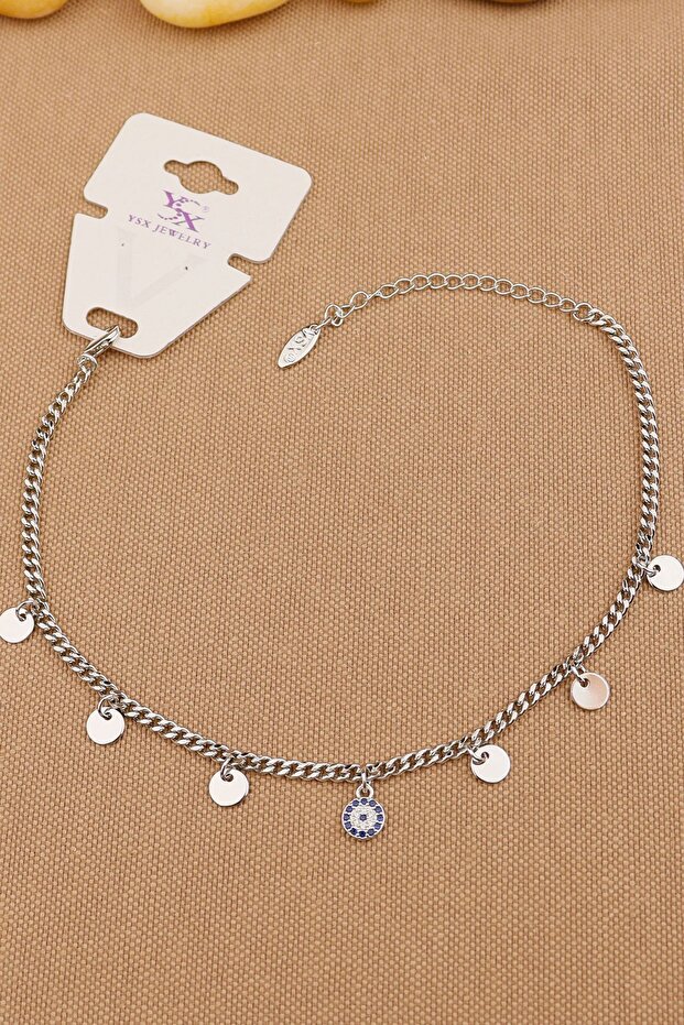 Ysx Brand Vip Evil Eye Beaded Sequin Model Chain Anklet Silver 22+5cm New Season