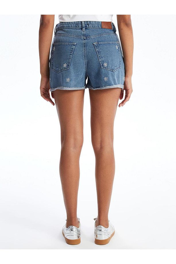 XSIDE Yüksek Bel Standart Fit Nakışlı Kadın Jean Şort - 4