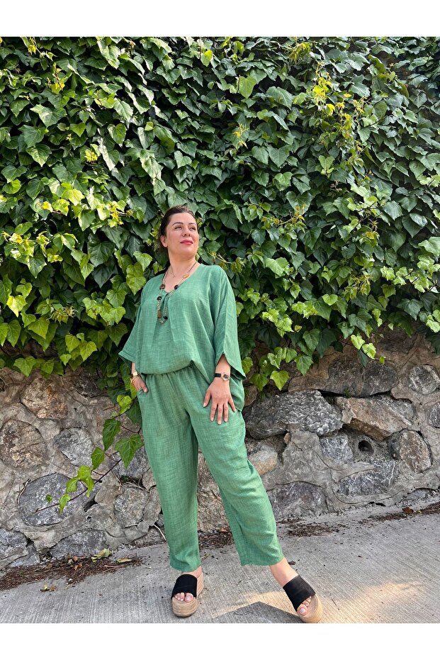 Green Comfortable Fit Oversize Large Size Linen Suit