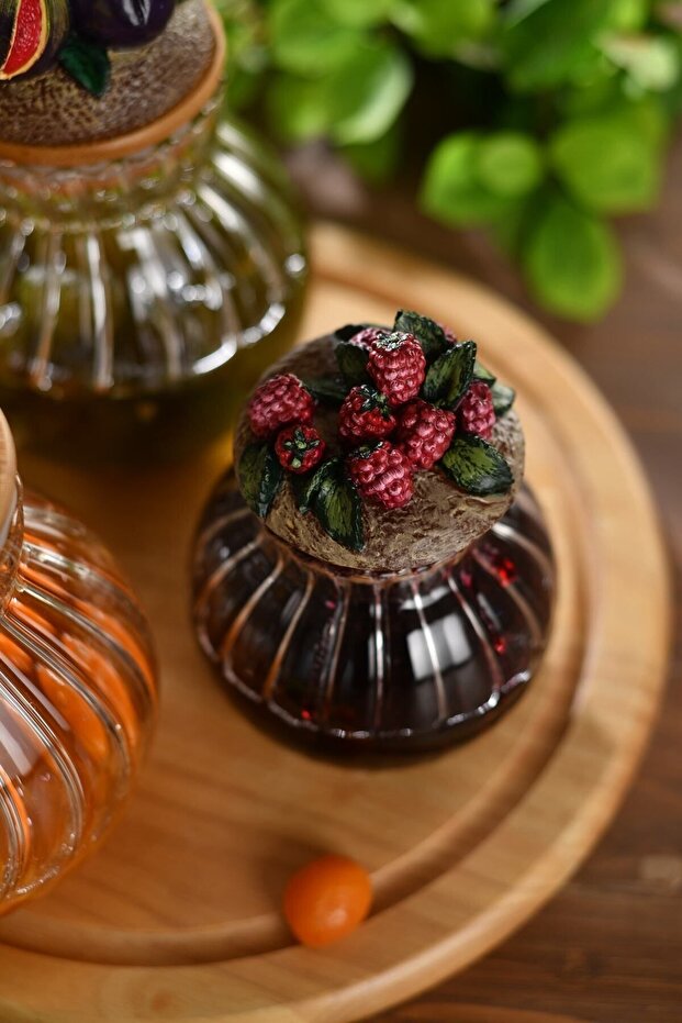 Raspberry Glass Jar with Lid - Jam Bowl