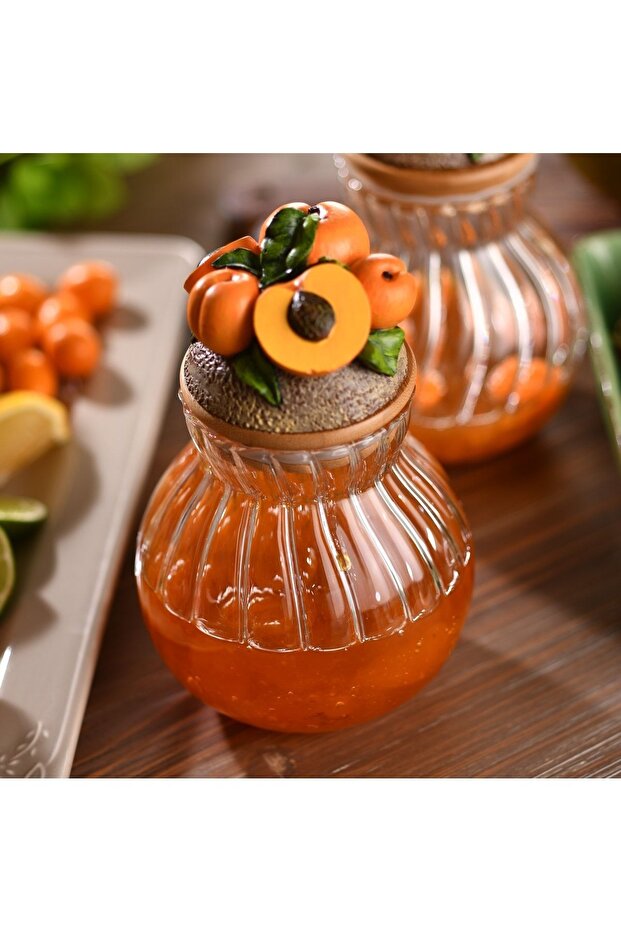 Apricot Glass Jar with Lid - Jam Bowl