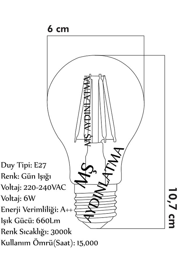 Cla10 E27 Duylu 6 Watt Gün Işığı Led Filament Rustik Şeffaf Cam Ampul A60 - 2