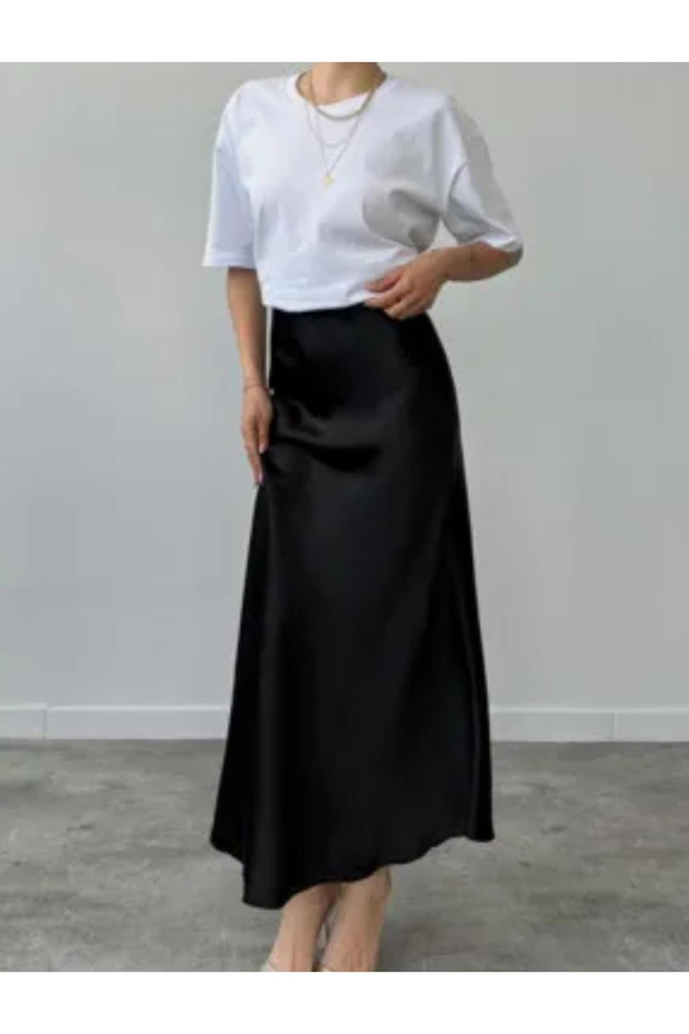 Long Satin Women's Skirt - Elastic Waist