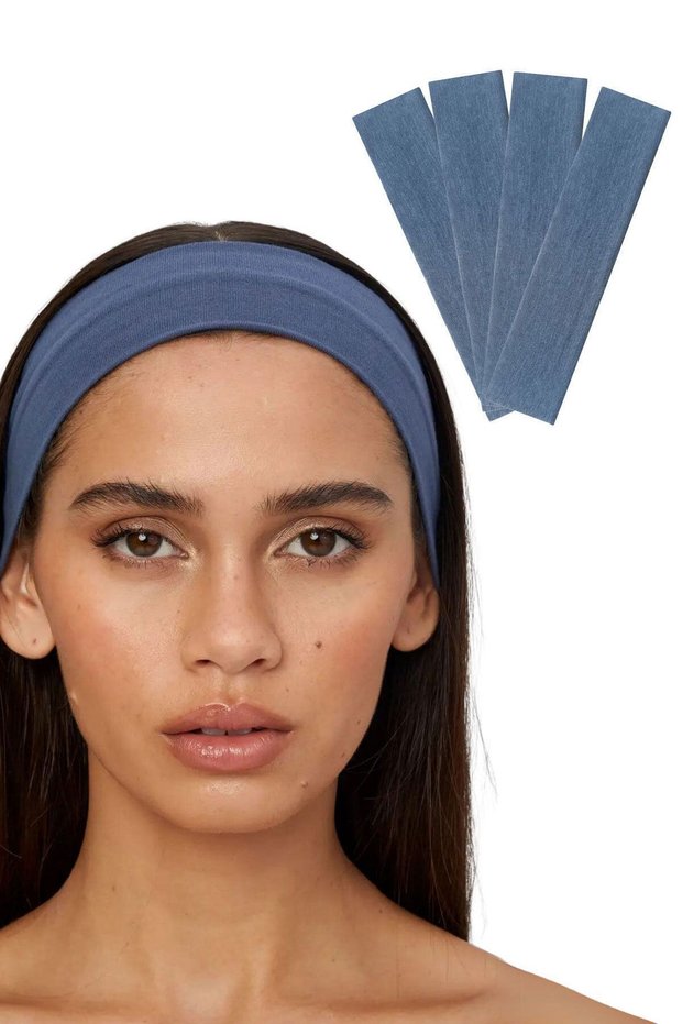 4-Piece Hair Band Set - Women & Men Fitness Sports Makeup Skin Care Hair Band Set Indigo Melange
