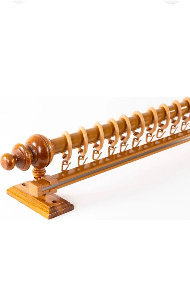 Meşe Tek Raylı Ahşap Rustik Perde Askısı - 150 Cm - 2