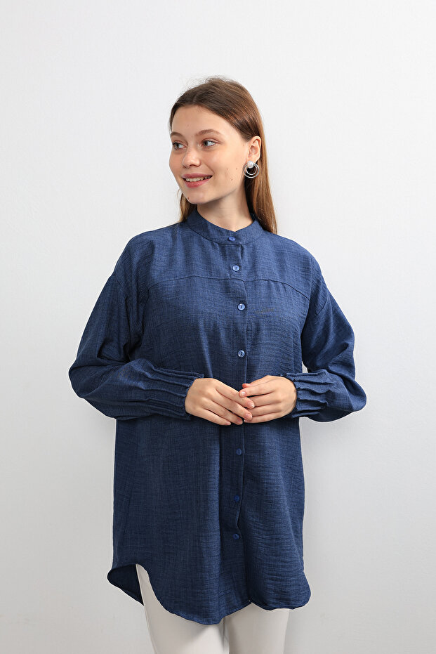 Navy Blue Tunic - Sleeve Quilted Design
