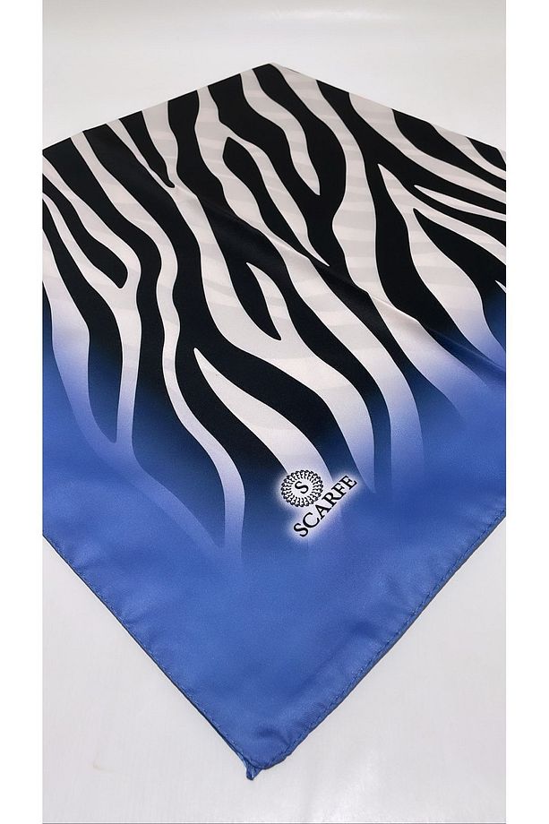Twill Eşarp Zebra Desen Model İpek Deseni 90 x 90 cm (KotMavi) - 7