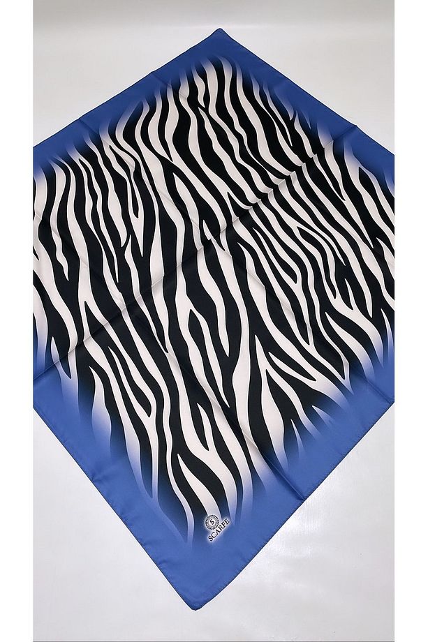 Twill Eşarp Zebra Desen Model İpek Deseni 90 x 90 cm (KotMavi) - 5