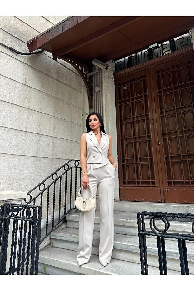 Aszimmetrikus szabású női mellény és Palazzo nadrág szett - 2