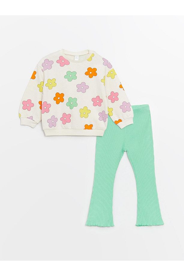 LCW baby Bisiklet Yaka Uzun Kollu Baskılı Kız Bebek Sweatshirt ve Tayt 2'li Takım - 3