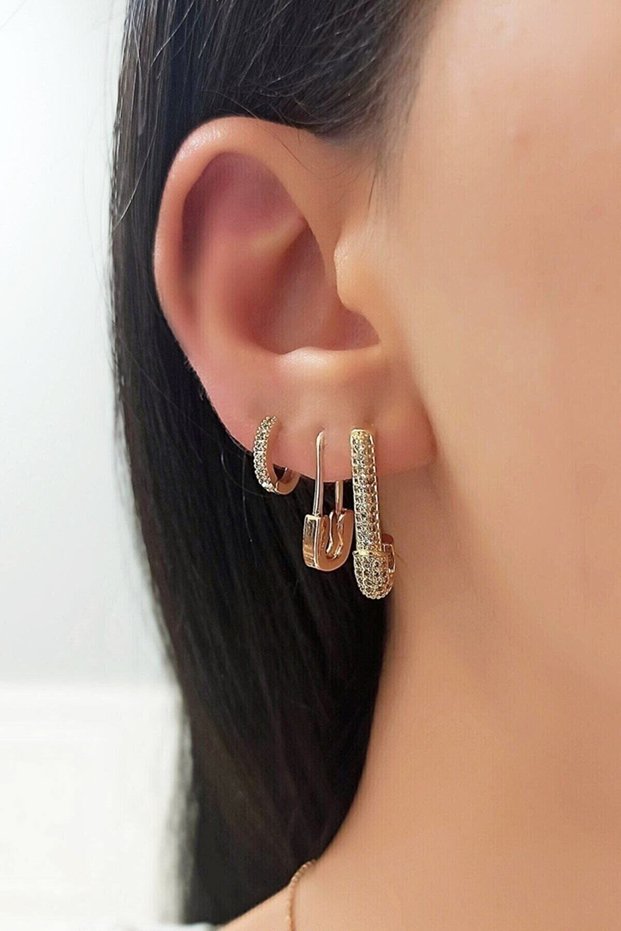 3-Piece Steel Anti-Tarnish Earrings Set with Imported Safety Pin Stones