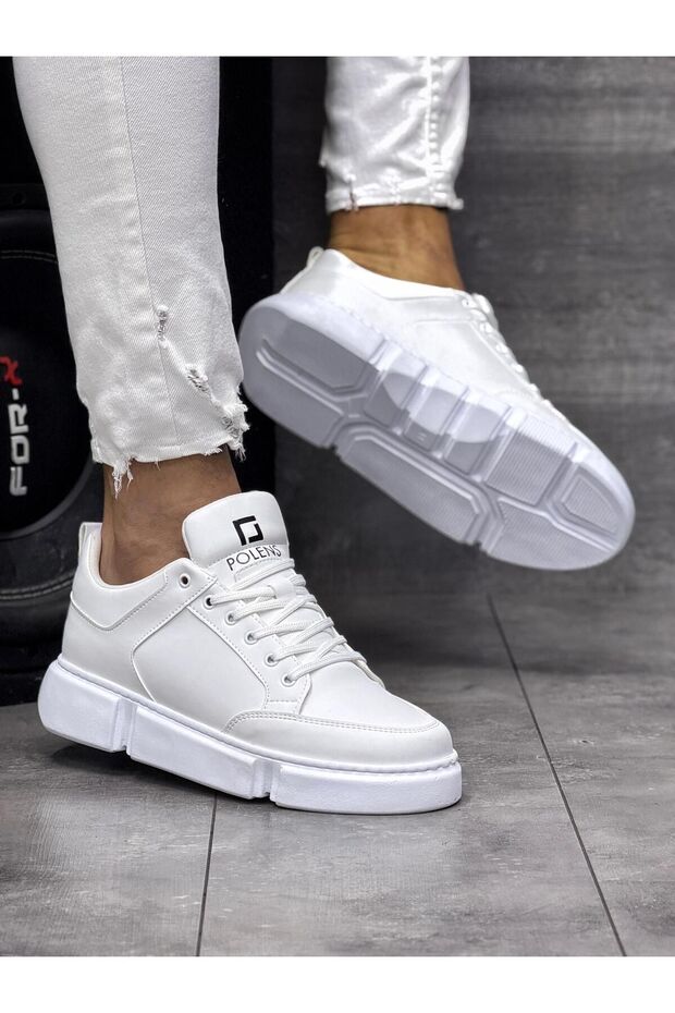 Men's White 100% Leather Flexible Sole Casual Sports Shoes