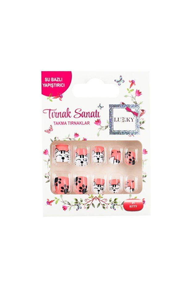 Cat Printed Adhesive Fake Nails Set