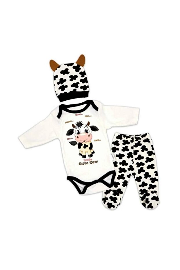 Minibird Cow Printed 3 Piece Baby Boy Bodysuit Set 0412-b