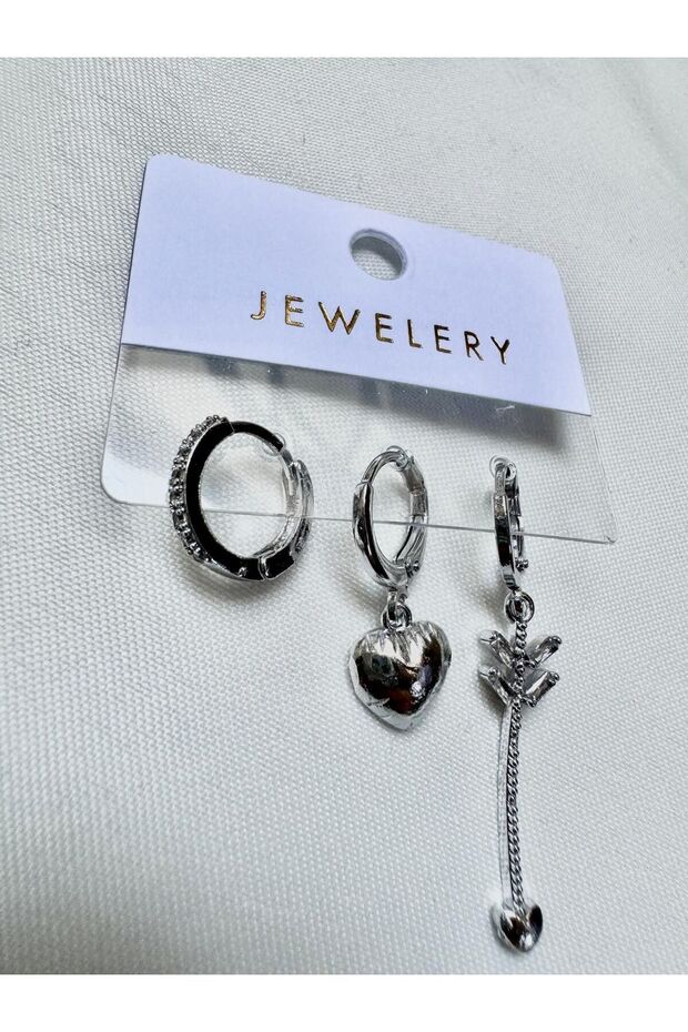 Triple Anti-Tarnish Dangle Heart Zircon Earrings with Stones Women's Zircon Earrings Multiple Earrings