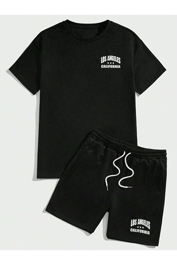 Los Angeles Star t-shirt and Jersey Shorts - Black Shorts and T-shirt Set , Printed Oversized Crew Neck