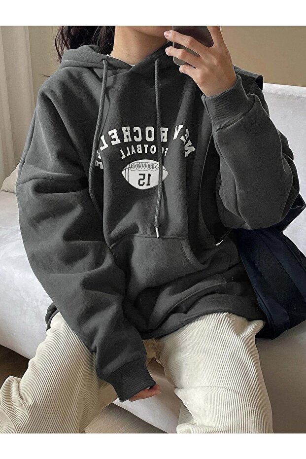 New Rochelle Sweatshirt - Smoked Printed Oversize Shawl Hoodie