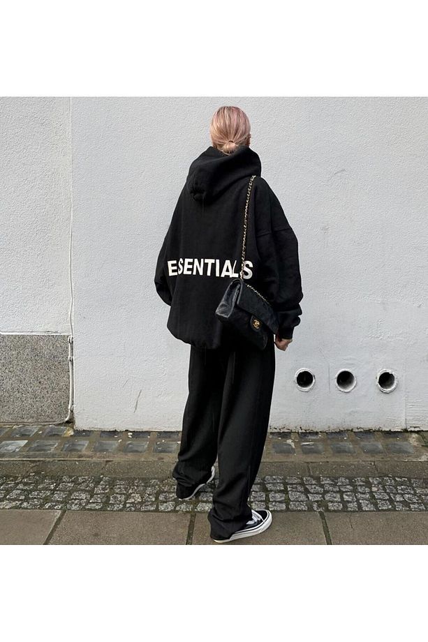 Essentials İspanyol Paça Eşofman Takımı - Siyah Takım Jogger Sweatshirt Kapüşonlu - 1