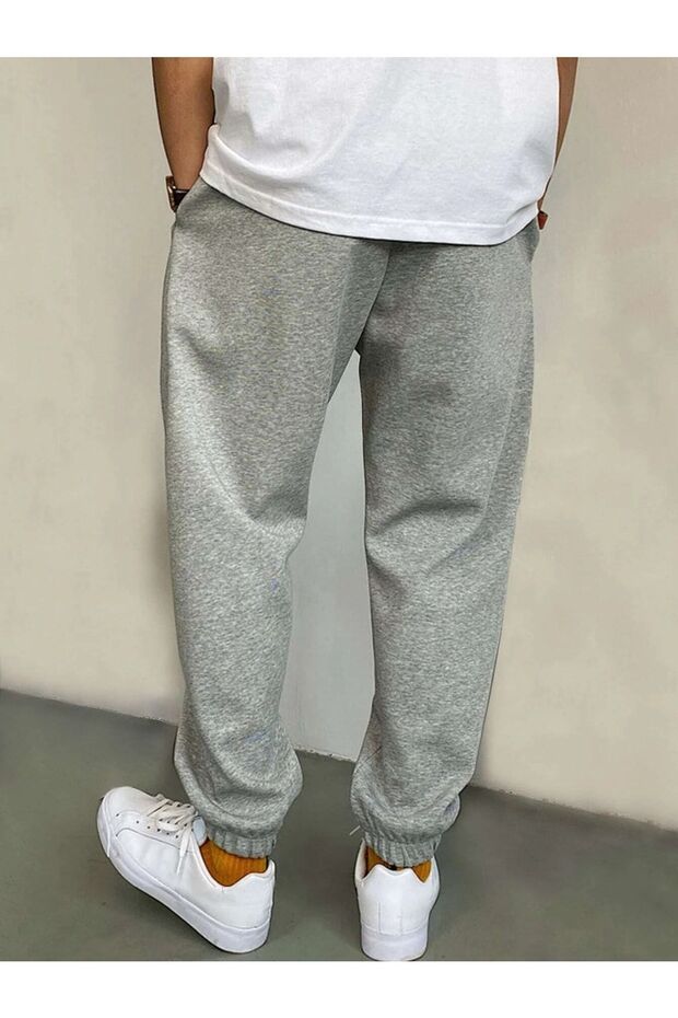 California 23 Eşofman Altı Jogger - Gri Baskılı Lastik Paça Yüksek Bel - 2