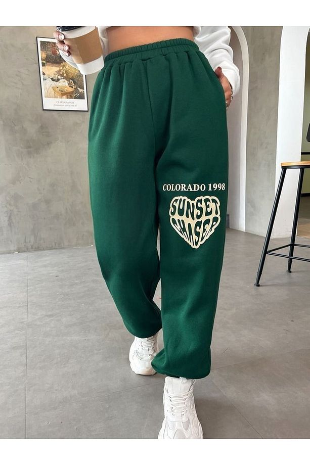 1998 Colarado Sunset Eşofman Altı Jogger - Nefti Yeşil Baskılı Lastik Paça Yüksek Bel Yazlık - 1