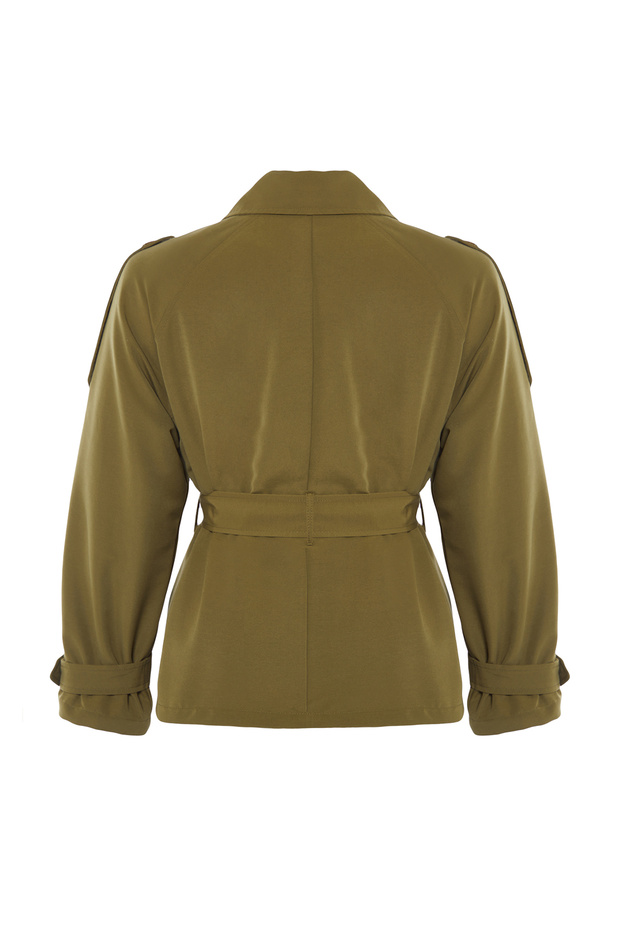 Zöld, nagy méretű, műszaki illeszkedés, rövid hosszúságú trench kabát - TBBAW25BM00001 - 7