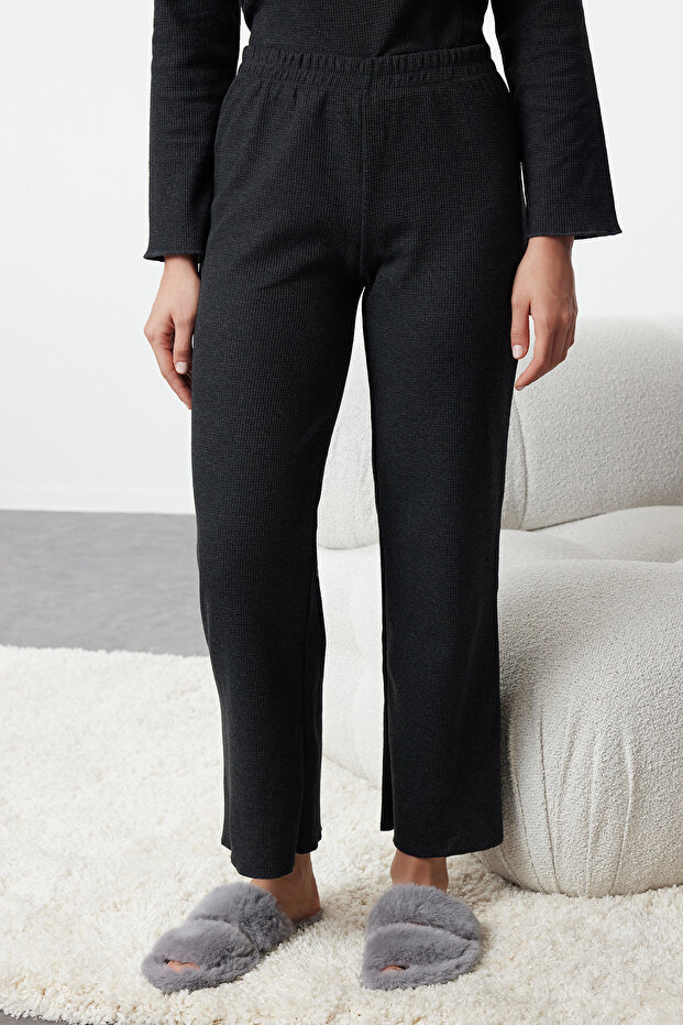 Komplet piżamowy z dzianiny w kolorze waflowym w kolorze antracytowym - THMAW25PT00041 - 4