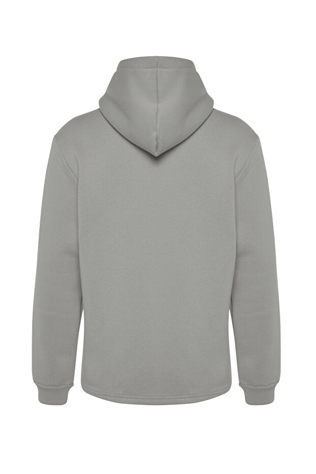 Gri Regular/Normal Kesim Kapüşonlu Etiketli İçi Polar/Sıcak Tutan Sweatshirt TMNAW24SW00076 - 9